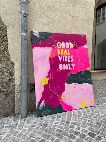 Real Vibes Only: Mixed Media Kunstwerk von Julia Wenderoth (114 x 145 cm)