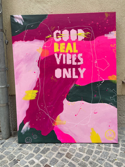 Real Vibes Only: Mixed Media Kunstwerk von Julia Wenderoth (114 x 145 cm)